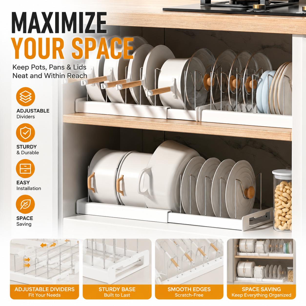 ABS Expandable Pot and Pan Org - Kitchen Cabinet Baking Organizer ulasan dan harga