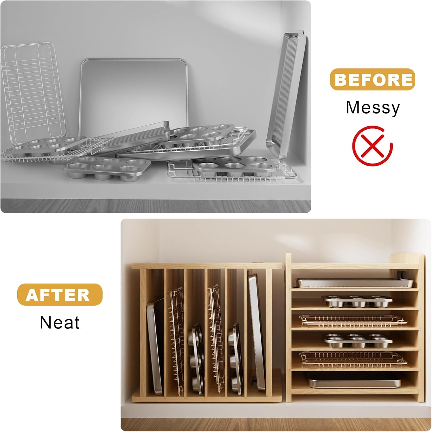 Wooden Bakeware Tray Divider O - Kitchen Cabinet Baking Organizer ulasan dan harga